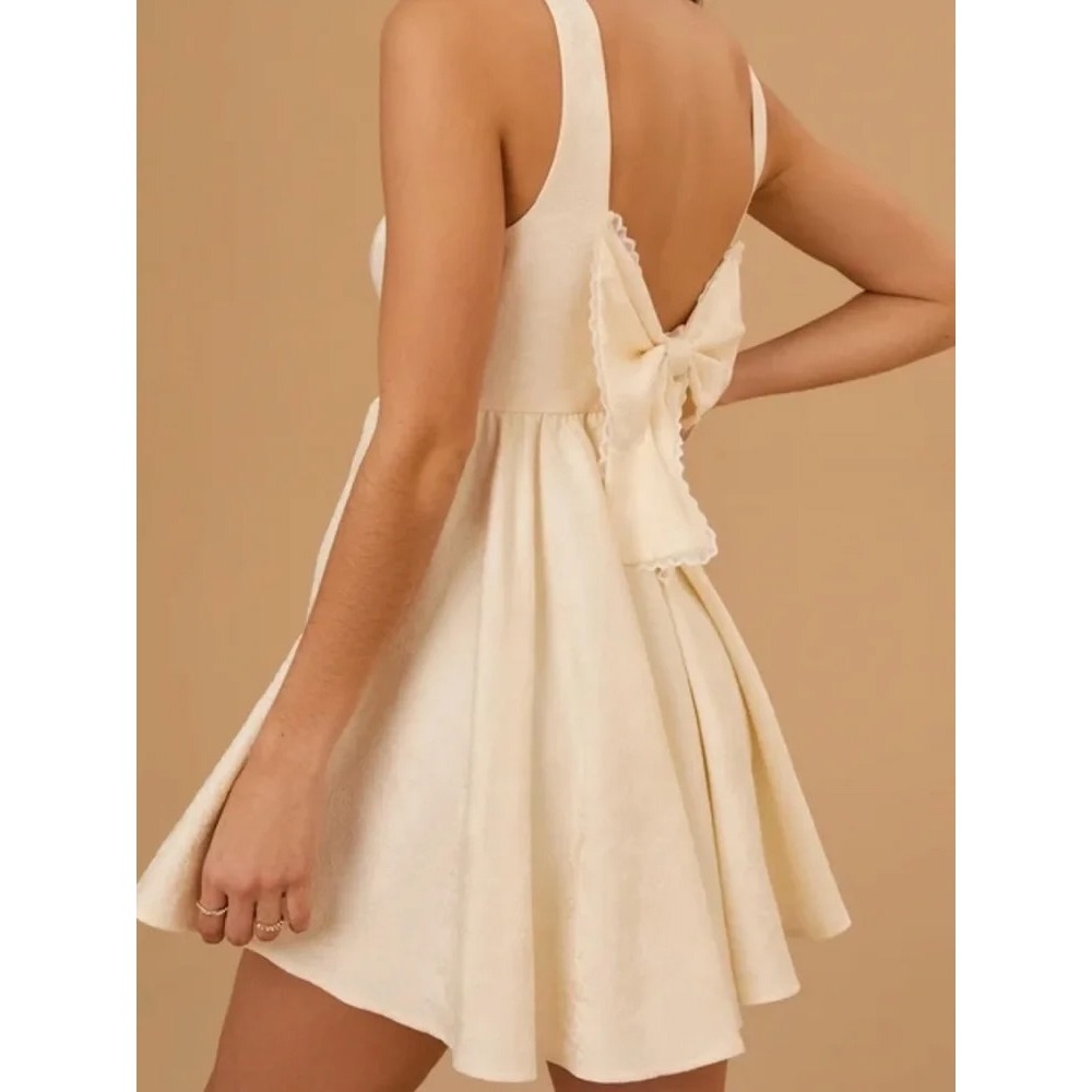 Altar'd State Carissa Corset Bow Back Mini‎ Dress Cream Floral M